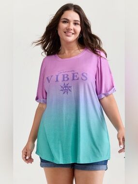 BloomChic Summer Vibes Ombre Tee - Purple to Teal size 1X (14-16)